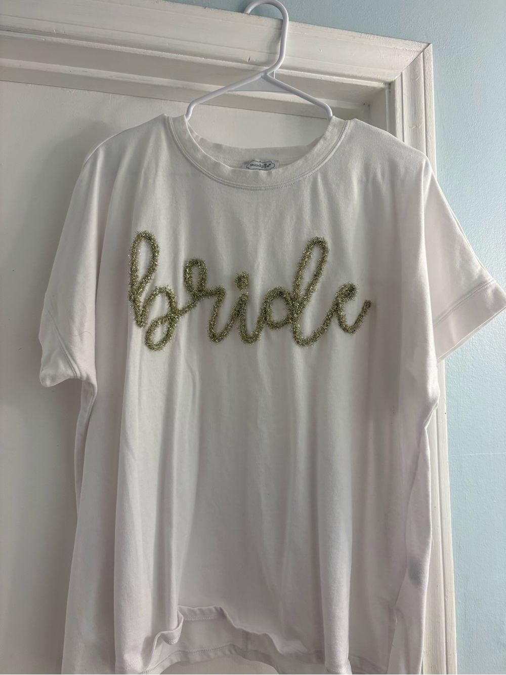 White 'Bride' Tinsel Script Tee